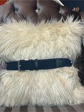 🌊💙 Navy Blue Stretch Braided Woven Belt with Silver Hardware & Logo Accent ⚓✨
